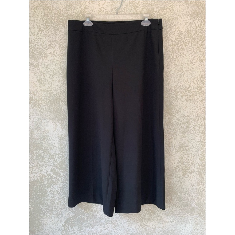 WHBM Black Wide Leg Culotte Pants Size 12 Side Zip Cropped Trousers